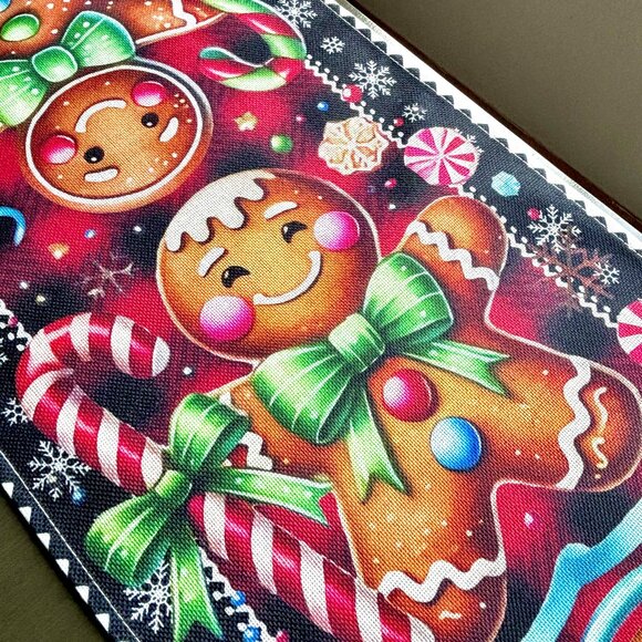 72" Whimsical Vibrant Gingerbread People Candy Snowflakes Christmas Table Runner - Picture 7 of 10